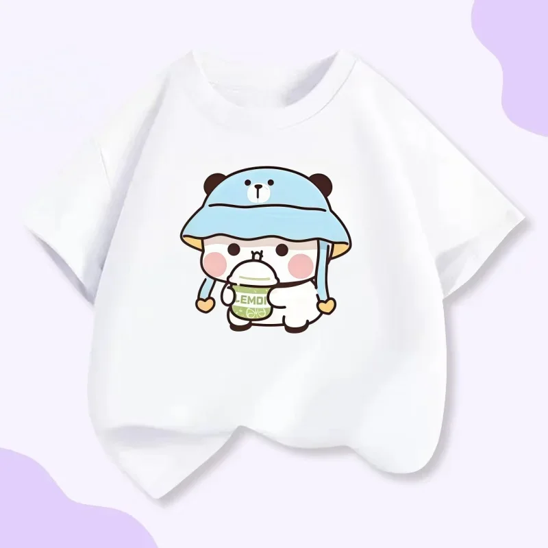 رائعتين الدب شرب الليمون الشاي الاطفال قصيرة الأكمام تي شيرت الصيف القطن الخالص للجنسين الكرتون طباعة الأعلى #2