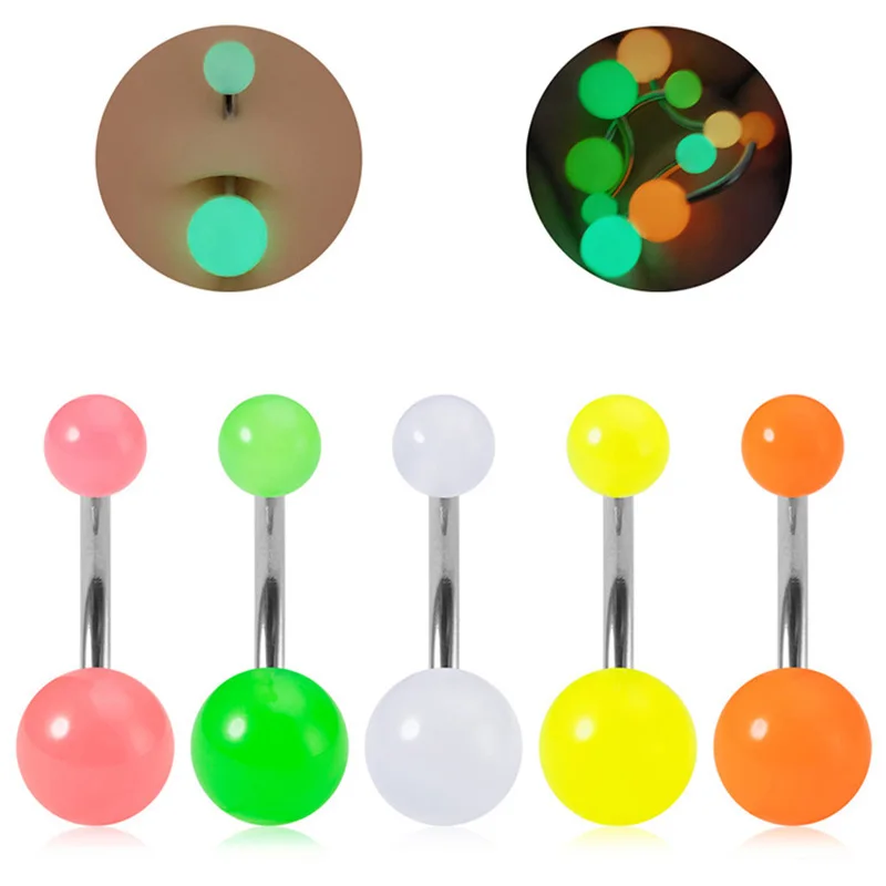 10/20/40pcs Glow In The Dark Belly Button Rings Acrylic Navel Rings Body Piercing Jewelry 14 Gauge