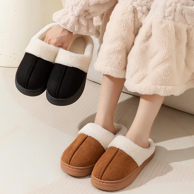 Feslishoet Winter Woman Slippers Plush Interior Anti Slip Sole Thick Bottom Embroider Fashion Warm Slippers Use Indoor Outdoor