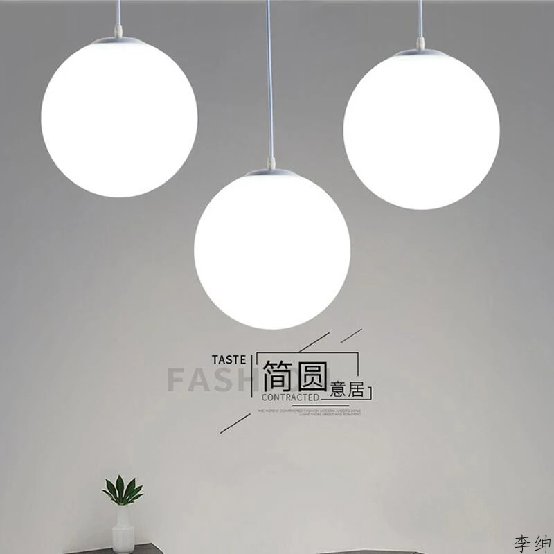 White Acrylic Ball Hanging Pendant Lights Simple Led Kitchen Fixtures Suspension Lamp Industrial Decor Indoor Lighting Luminaire