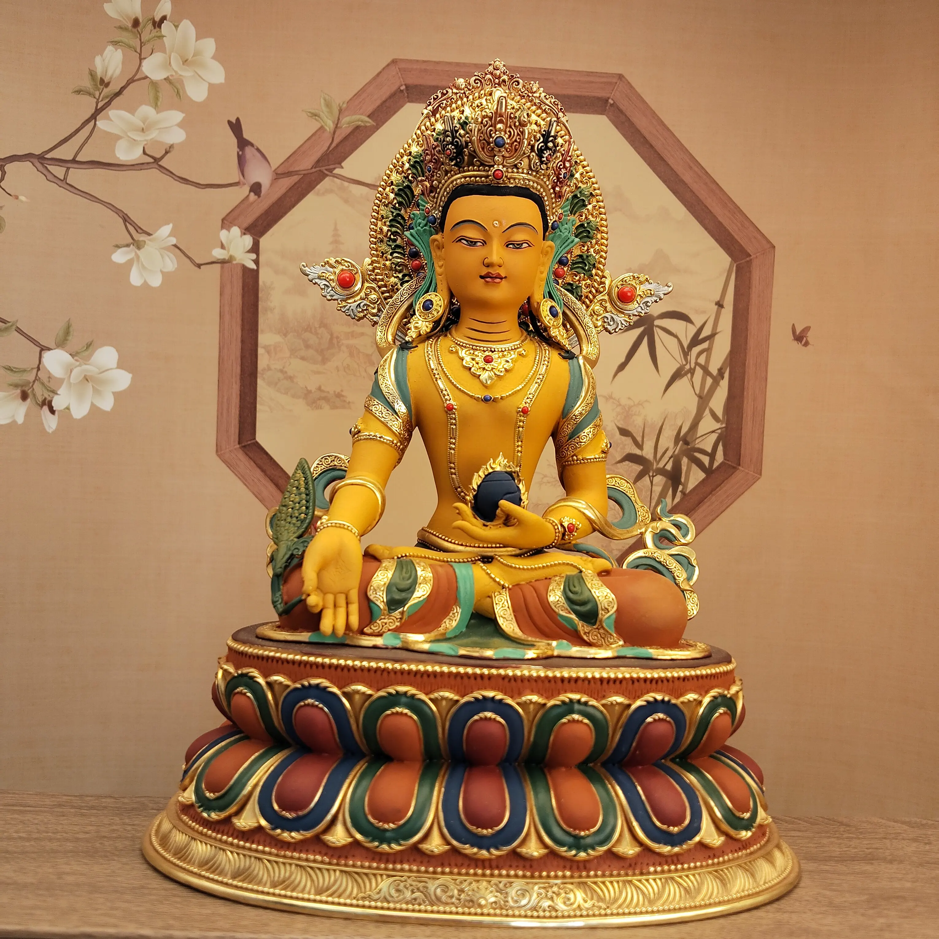 Copper Painted Ksitigarbha Bodhisattva Statue 23cm Home Office Living Room Altar Blessing