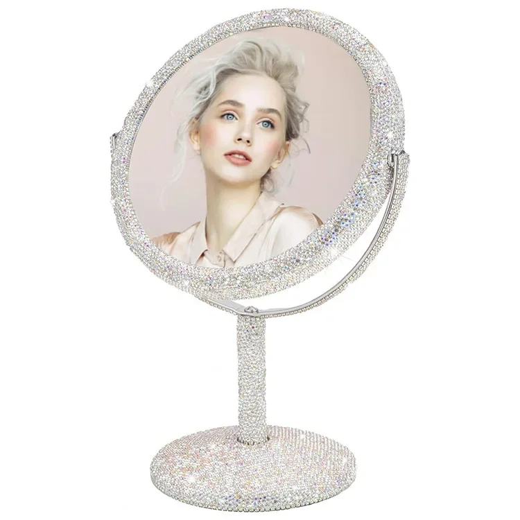 

European-style desktop diamond-encrusted cosmetic creative rhinestone rotating folding Princess mirror