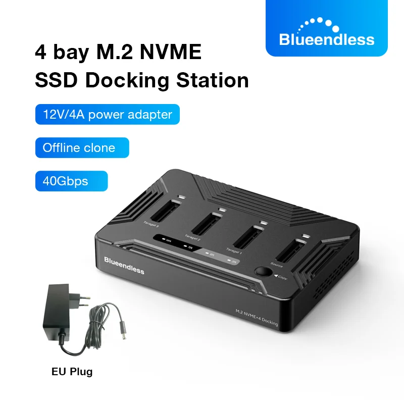 Bluedeloze 4 Bay M.2 Nvme Ssd Docking Station Met Offline Kloon Usb4 40Gbps M2 Nvme Pcie Ssd Behuizing Externe Harde Schijf Case