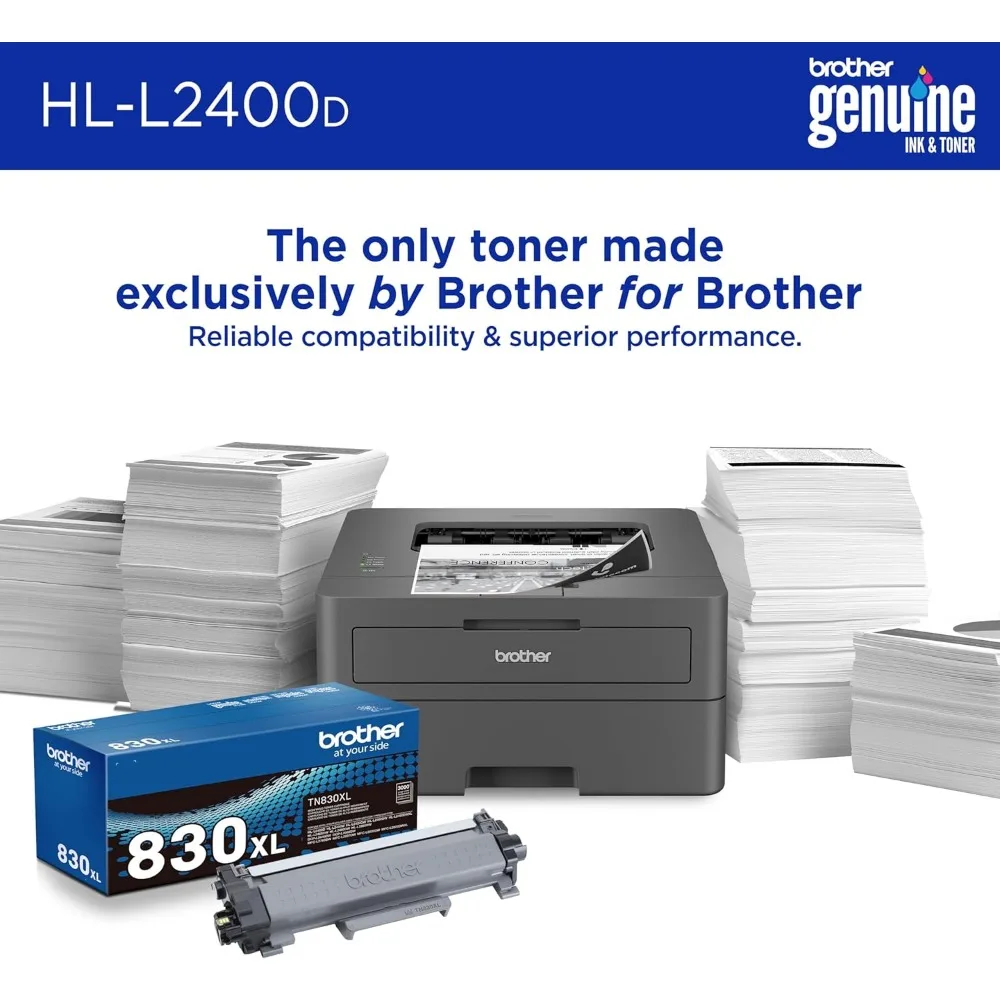 HL-L2400D Compact Monochrome Laser Printer with Duplex Printing, USB Connection, Black & White Output