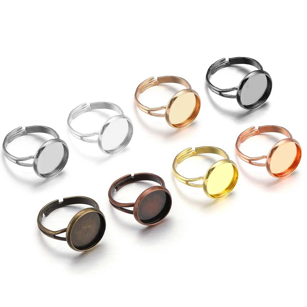 10Pcs/Lot Adjustable Blank Ring Base Fit Dia 8-25mm Glass Cabochons Cameo Settings Tray Diy Jewelry Making Ring Accessories