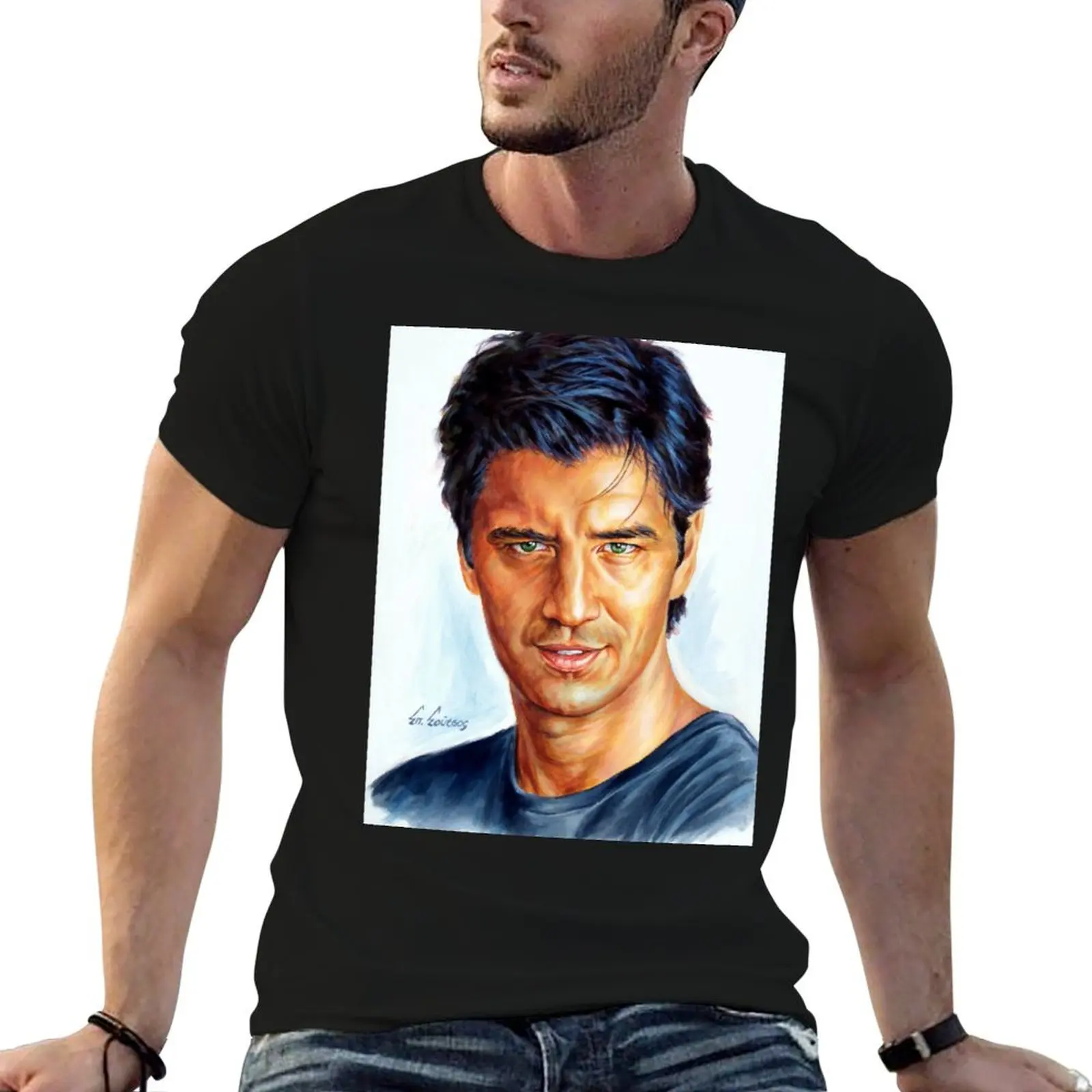 

Sakis Rouvas - Σκη Ρουβ πορτρατο ζωγραφικ T-Shirt graphic t shirts Aesthetic clothing vintage t shirt men