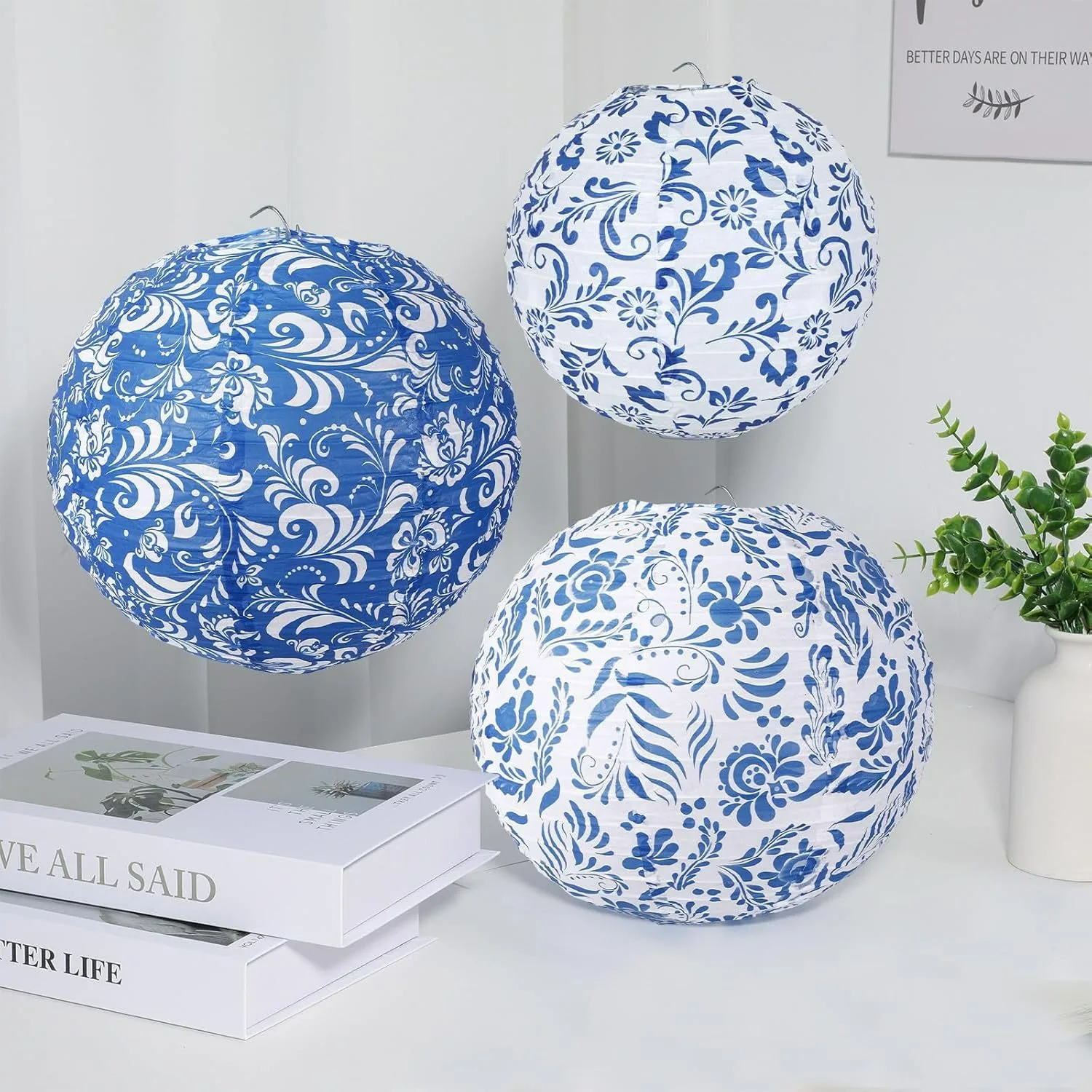 

15PCS Chinese-style Blue and White Porcelain Paper Lanterns for Children's Birthdays, Wedding Parties, And Home Decoration