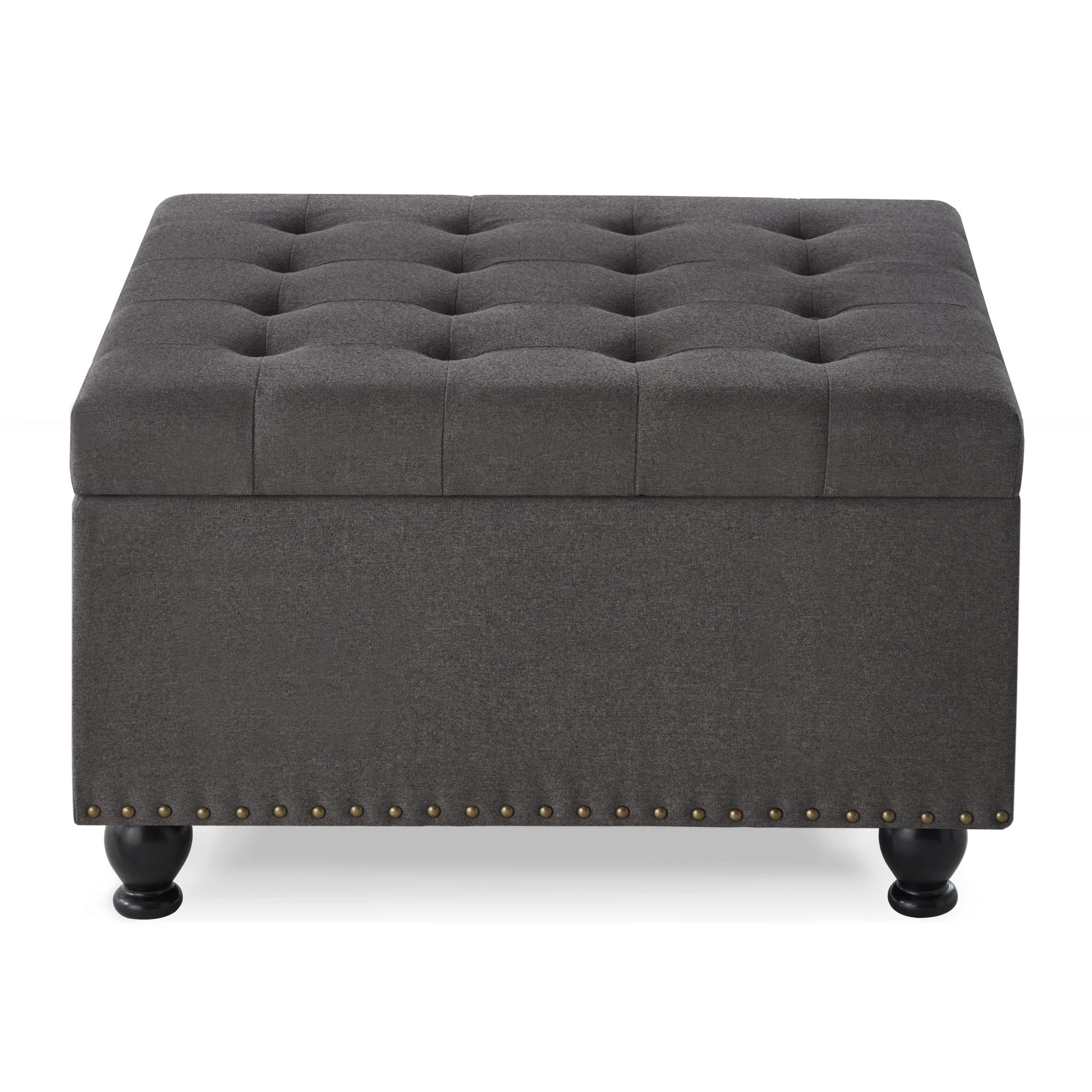 Large Square Storage Bench with Nail Upholstery Upholstered Tufted Button Storage Bench Toy Box Wooden Chair Legs Footrest Bench