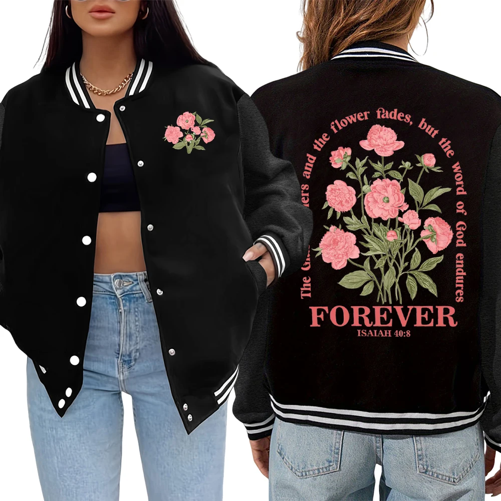 

Pink Beautiful Flowers Forever Design Woman Veste Autumn Casual Jacket Soft Comfortable Jackets Vintage Fashion Baseball Jersey