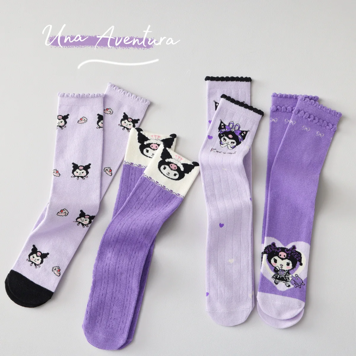 Girl Hello Kitty Autumn Stockings Kuromi Sweet Cute Cartoon Lace Child Over-the-knee Calf Socks Versatile Clothes Birthday Gift