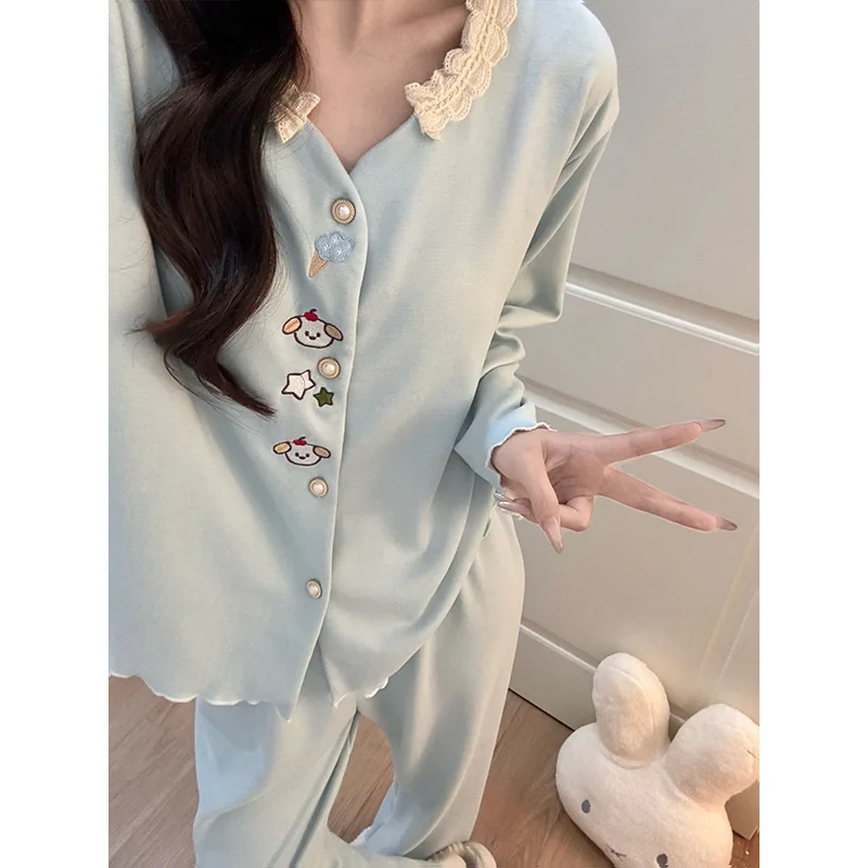2025 New Women's Thickened Long Sleeve Sleepwear Velvet Winter Home Clothes Soft Cashmere Dog Cartoon Print V-Neck Open Cardigan