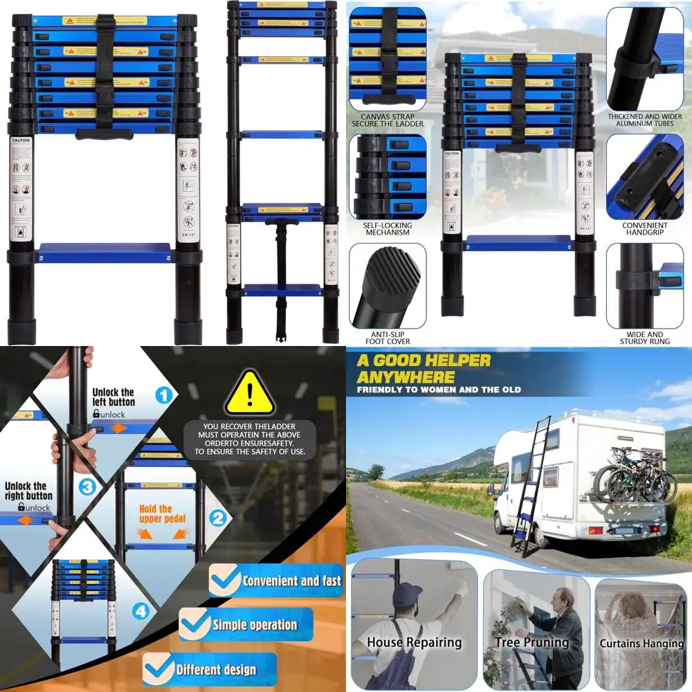سلم تمديد خفيف الوزن من الألومنيوم بطول 8.5 قدم، خطوات دواسة واسعة، سعة 330 رطل، شديد التحمل، للاستخدام متعدد الأغراض