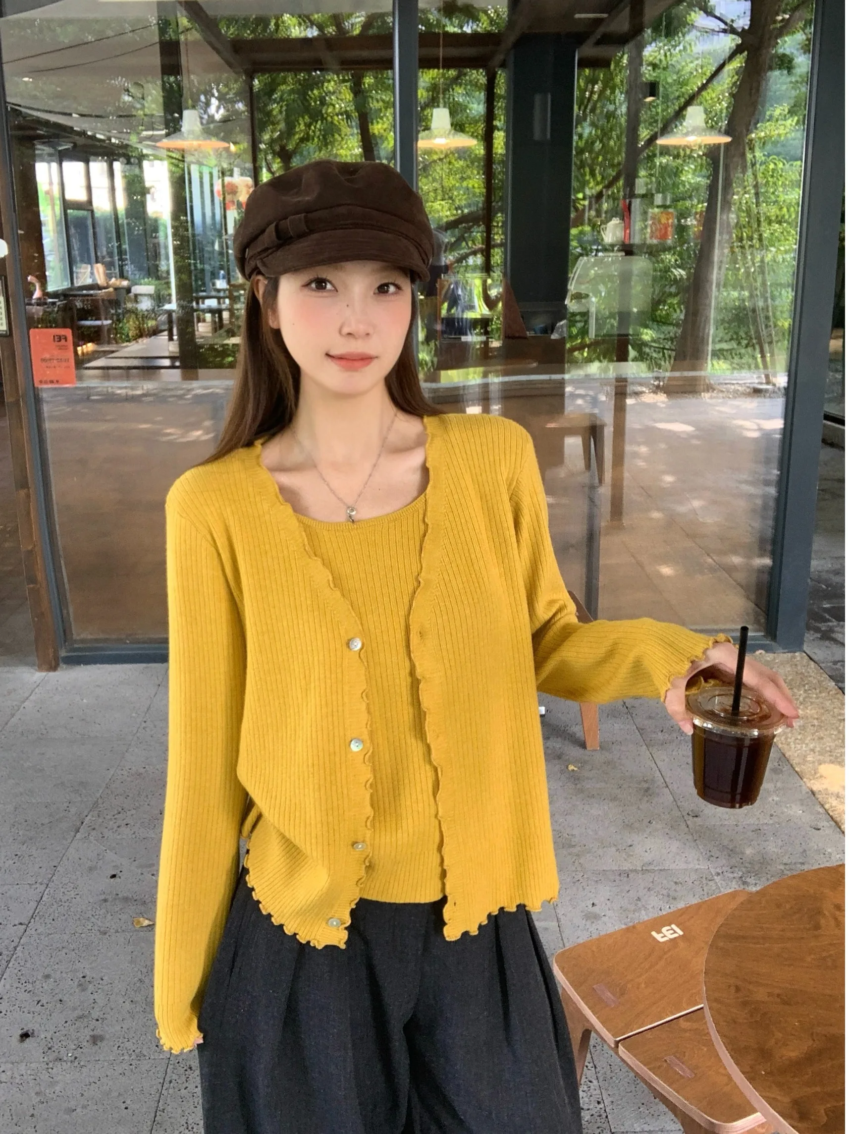 

plus Size Women's Knitwear Long Sleeve Soft Wooden Ear Faux Two-Piece Summer Slimming Versatile Open Cardigan Top
