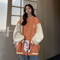 Women Bear Print Parkas Korean Padded Jackets Orange Baseball Hooded Coat Short Female Casual Shoujo Overcoat Outerwear Teen Y2k