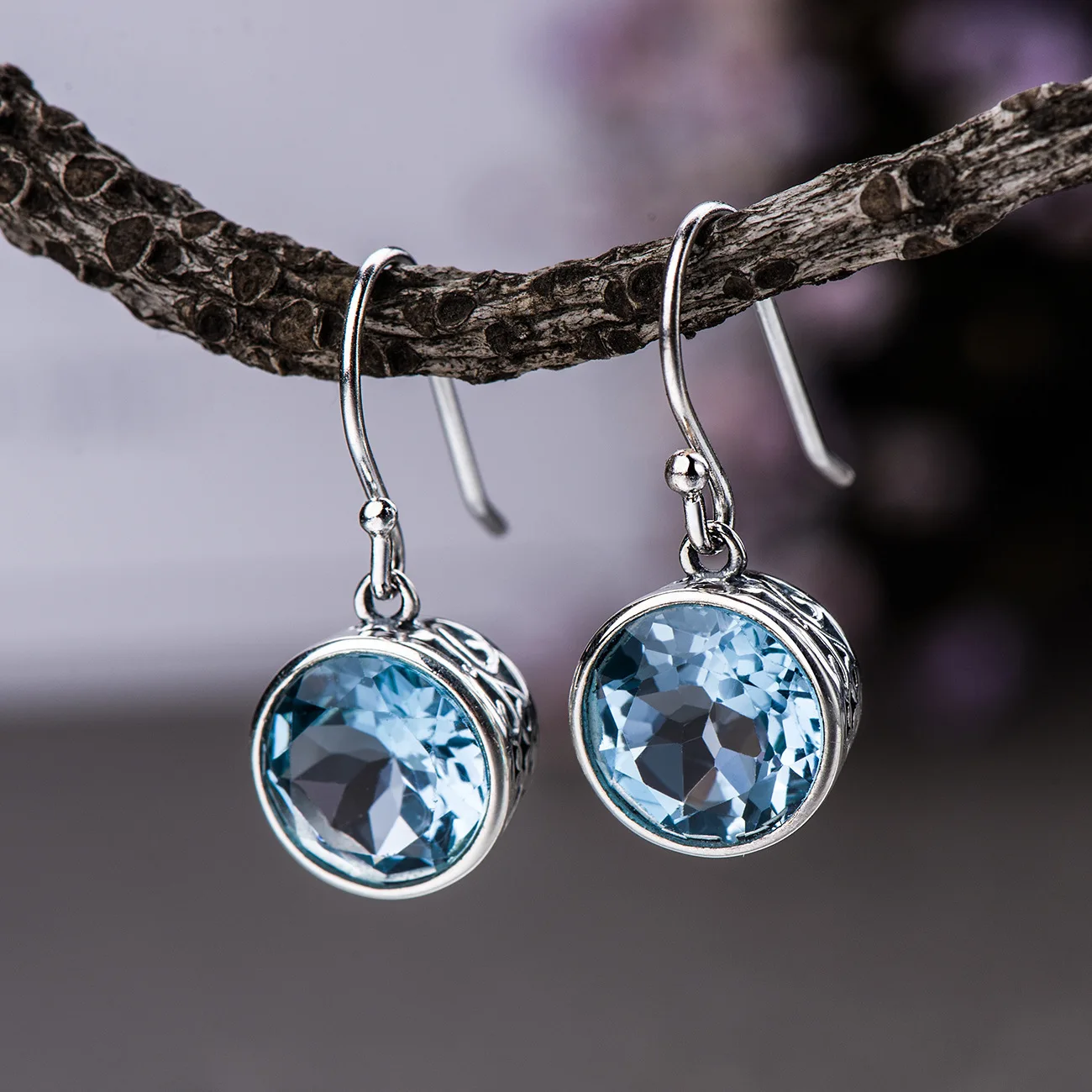 

2025 Blue Zircon Ear Hooks | 5A Cubic Zirconia Sterling Silver Earrings | Boho Wedding Party Jewelry | Hypoallergenic Gift