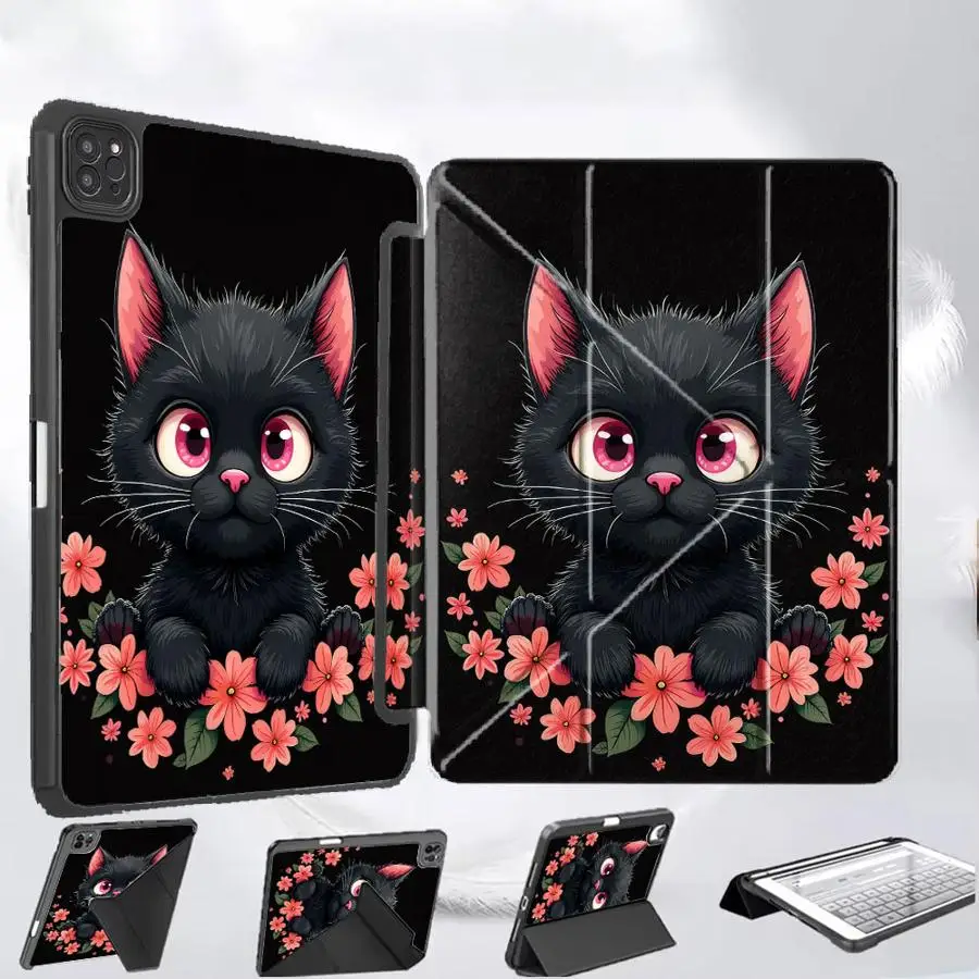 

Holder Cover Tablet Case For iPad Air 4 5 M3 M2 M4 11inch Mini 6 7 Pro 11th 10th 9th 8th 7th 12.9inch Pro 2025 Flower Cat Cute