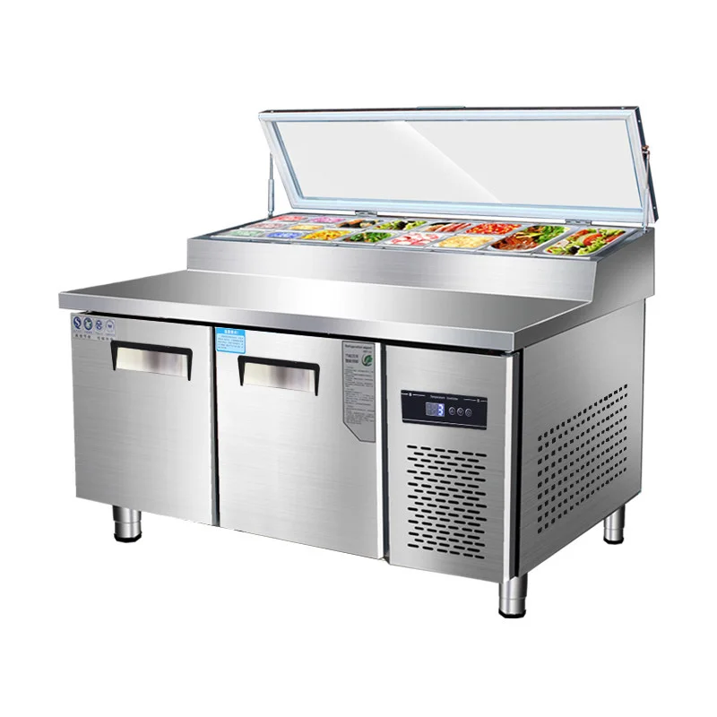 Commercial Air-Cooled Multifunctional Display Counter; Salad Bar, Pizza Station, and Topping Station(Customized)