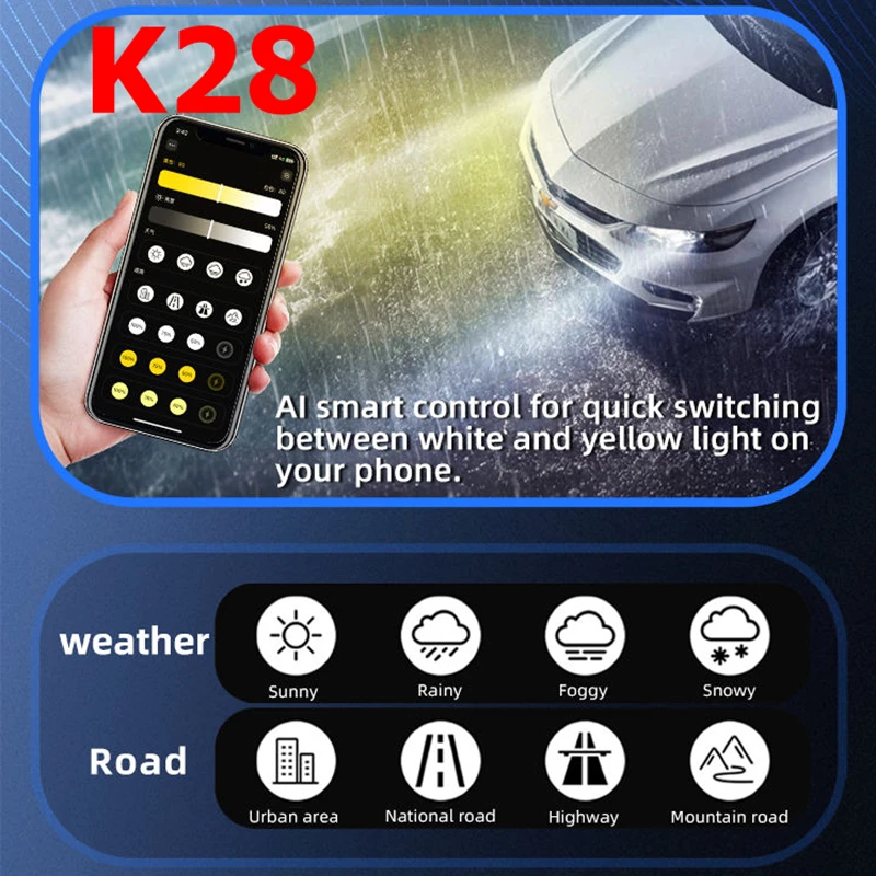 DIY COLOR K28 2pcs 160W 3000K-6500K 13000LM 9005 9006 H11 H1 Led Headlight Bulb Change light color
