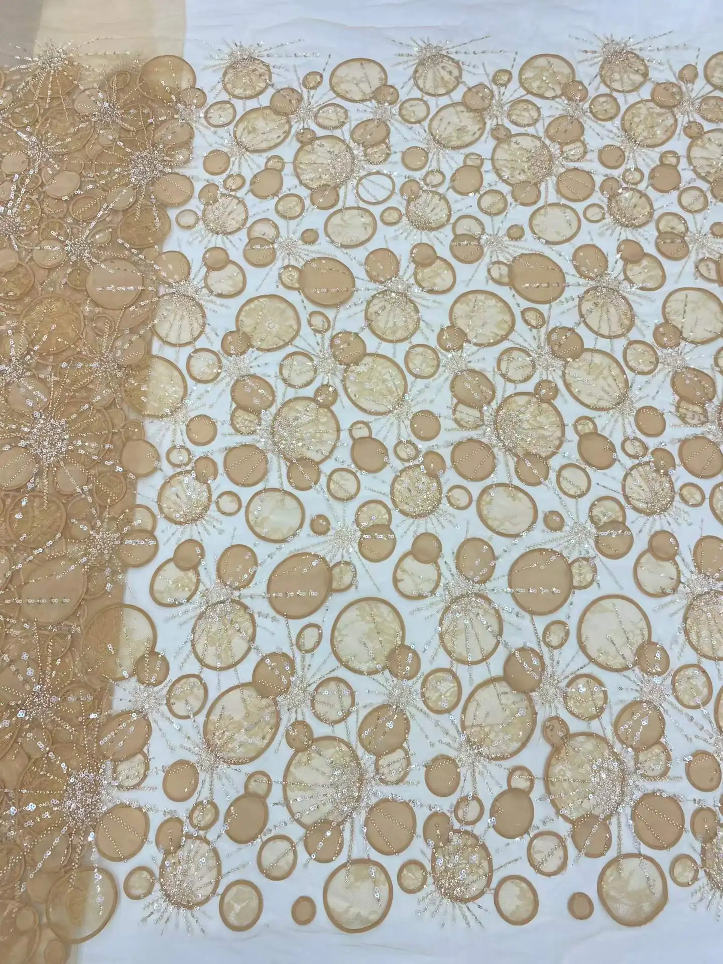 

Newest Gold African Groom Beaded Lace Fabric 2026 High Quality French Nigerian Sequin Lace Fabric Bridal Wedding Dress Sewing