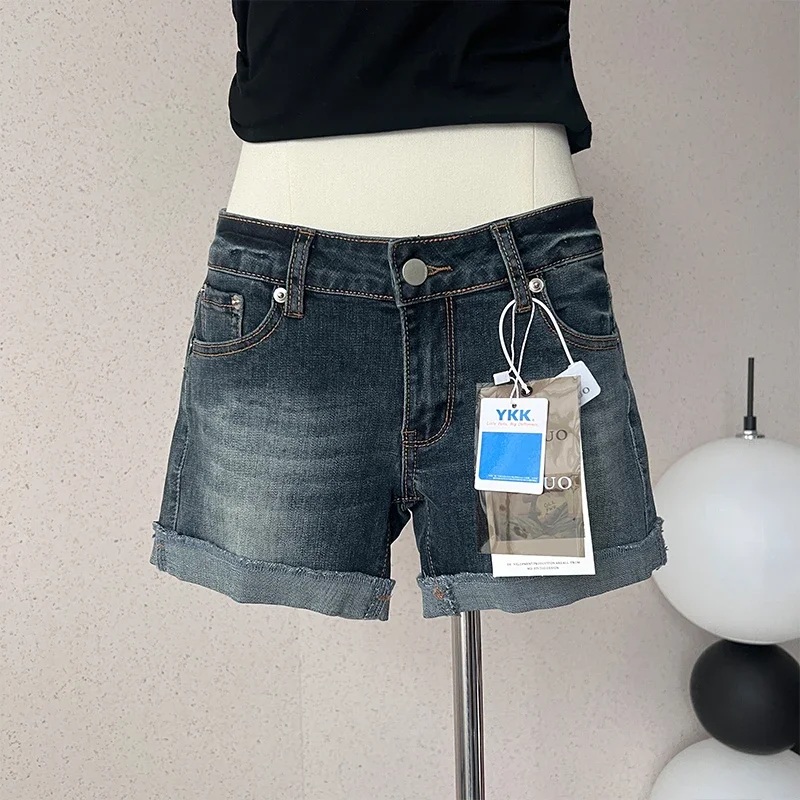 

Women's Clothing Dark Blue Mini Denim Shorts Vintage Low Waist Jean Shorts Aesthetic Korean Cowboy Short Pants 2000s Summer 2024