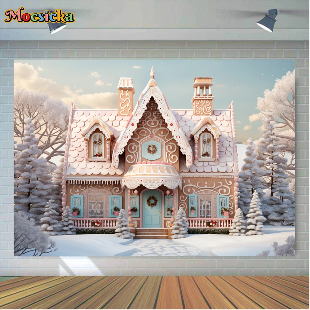 Mocsicka зимние Рождественские фоны для фотосъемки дом конфеты снег праздник семейный портрет фото фоны для студийной съемки