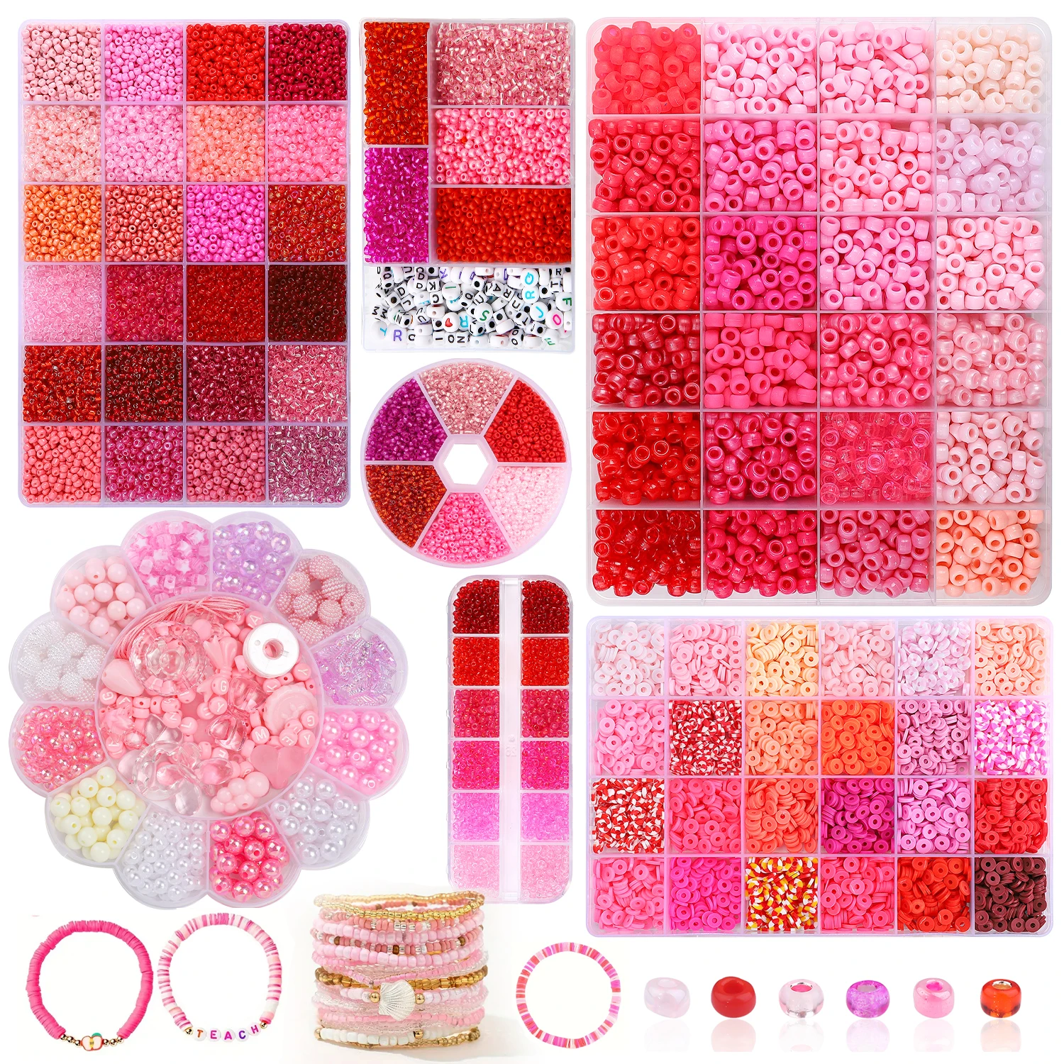 Cuentas de vidrio aggregadas de princesa con forma de corazón rosa, cuentas de montaje mixtas usadas como cuentas de intervalo para amigos y parejas, regalo de cumpleaños