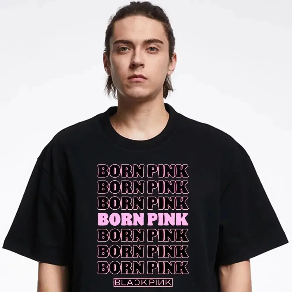 Summer Men Women T Shirt Black Pink 100 Cotton T-shirt Letters Print Korean Style Fashion Girls Group Clothing High Quality Tee