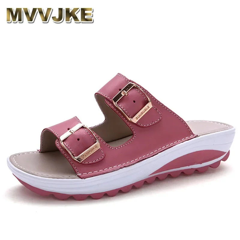 MVVJKE Plus Size 35-42 Hot New Summer Woman Beach Slippers Sandals Casual Double Buckle Clogs Sandalias Women Slip on Flip Flop