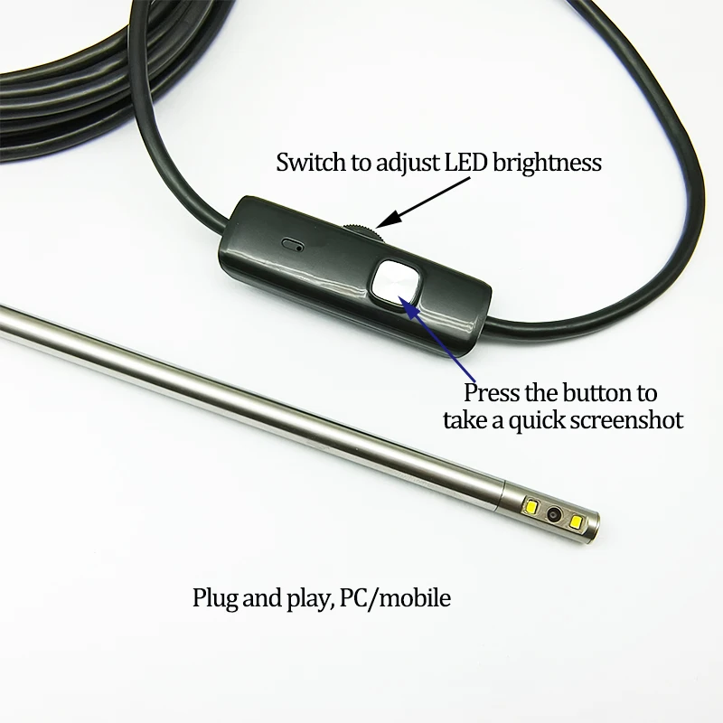 1MP USB side view endoscope, diameter 6mm, hard tube 20cm, FOV88゜ IP67 waterproof 3-in-1 cable