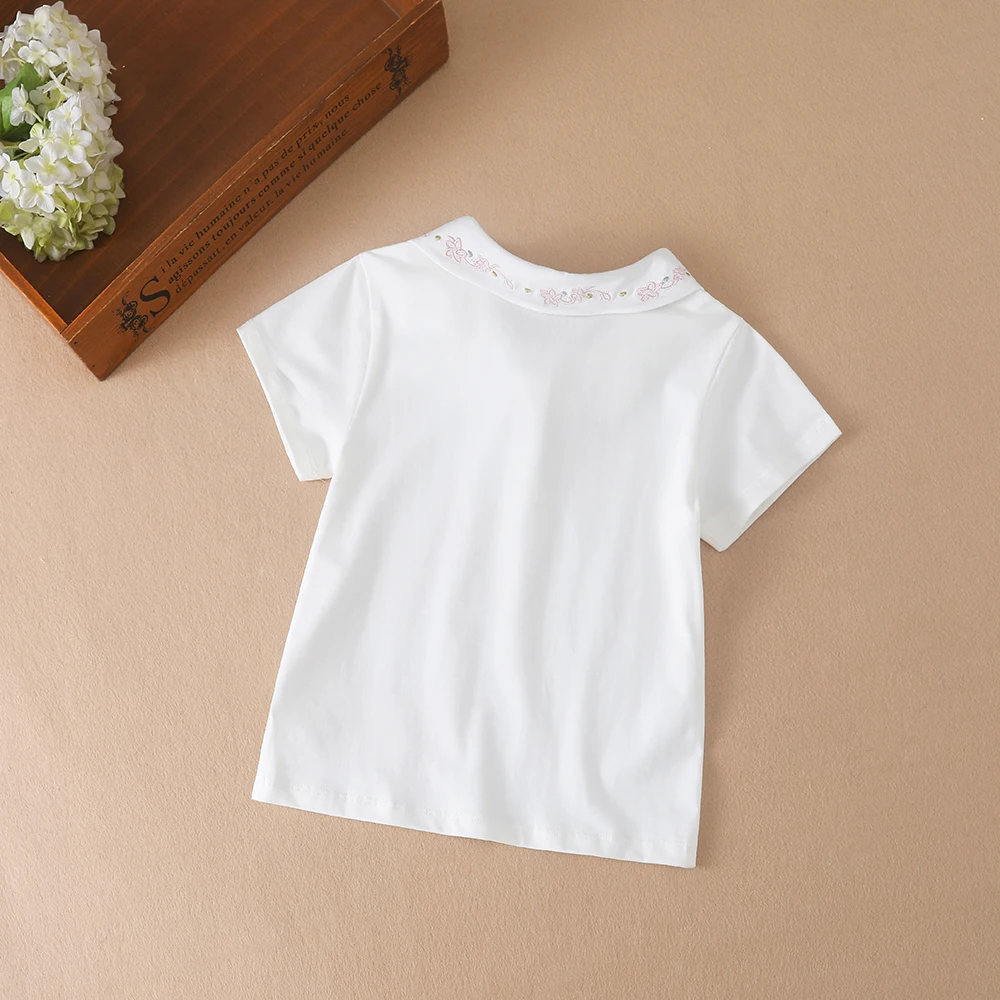 Girls Shirt Summer New Children\'s Baby Cute Short-sleeved Top Little Girl Cotton Embroidery Shirt