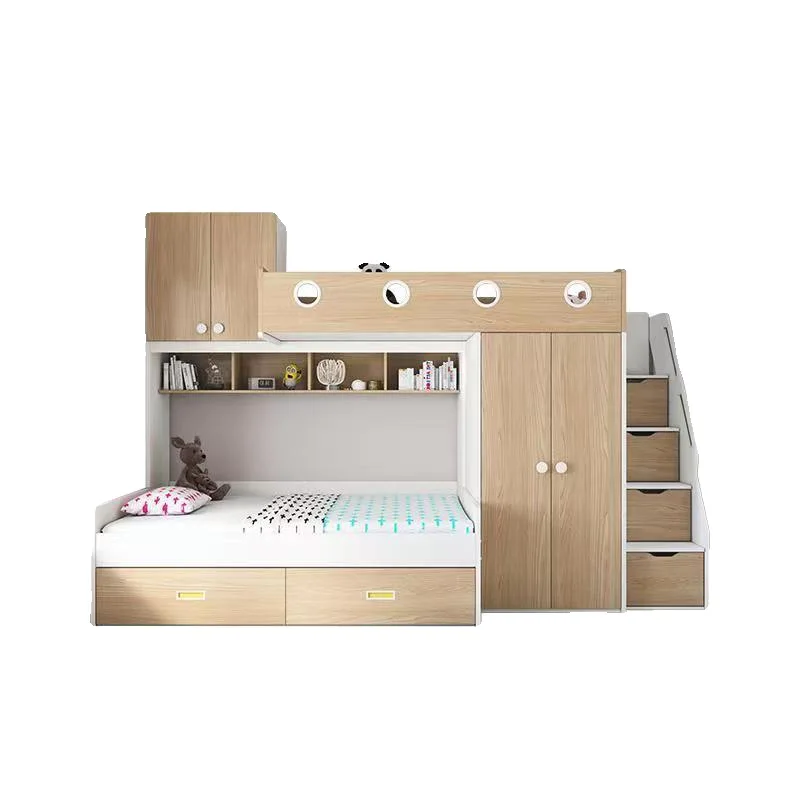

Children's staggered upper and lower beds Small apartment with wardrobe Two-layer dislocation type High and low bed Mother and c