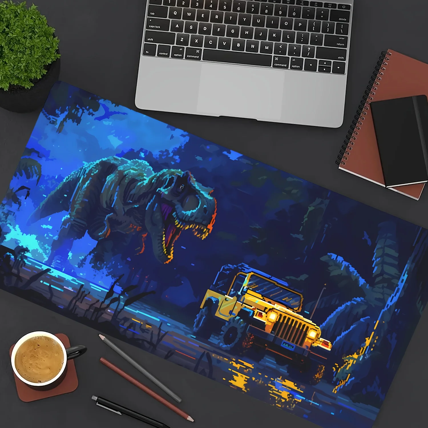 

Pixel art, retro dinosaur and car mouse pad, lockedge rubber base, thickened anti-slip, easy to clean, suitable for office home