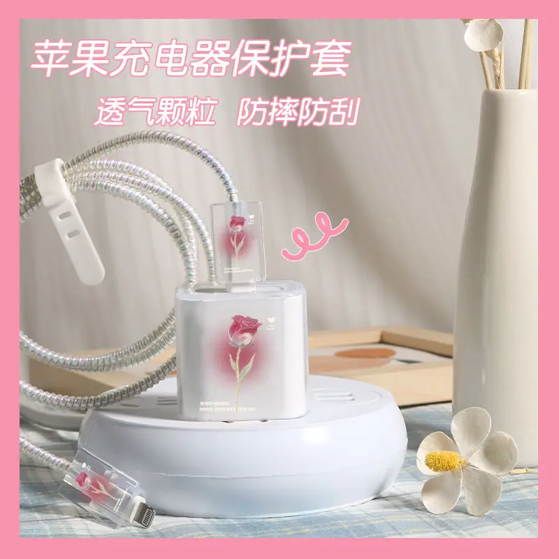 USB Cable Protection For iphone 18W 20W Fast Charger Protector Cover Fashion Gradient Flower Protective Data Line Spiral Winder