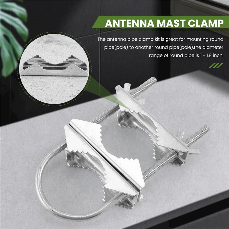 AB47-Double เสาอากาศ Mast CLAMP V Jaw BLOCK U สลักเกลียว Heavy Duty Anti-Rust เสาเสา Mount Bracket Kit สําหรับทีวี,CB (3 ชุด)