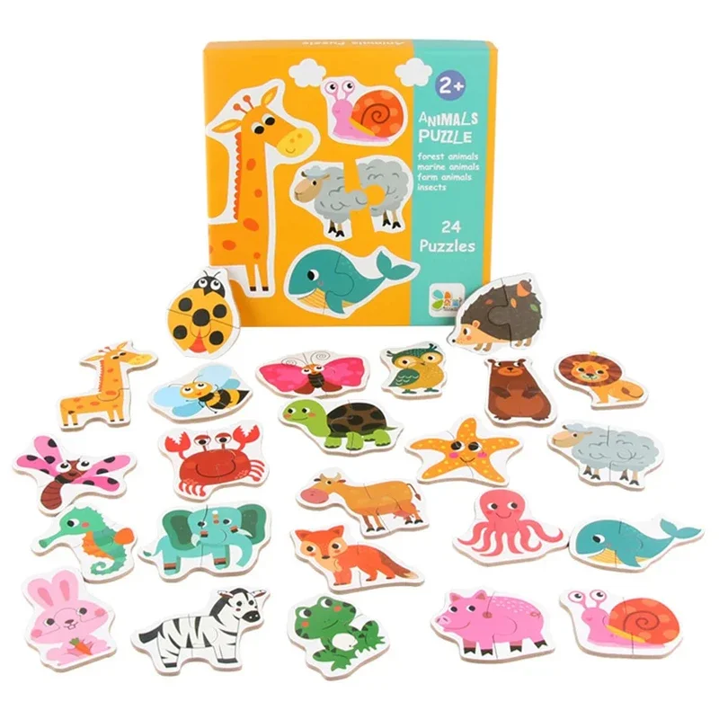 Gioco di abbinamento puzzle in legno per bambini Apprendimento precoce Cognizione Animali Frutta Traffico Giocattoli educativi per regali per bambini