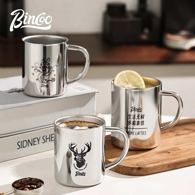 Bincoo double-layer 316 stainless steel coffee cup design niche scale measuring cup American latte milk cup