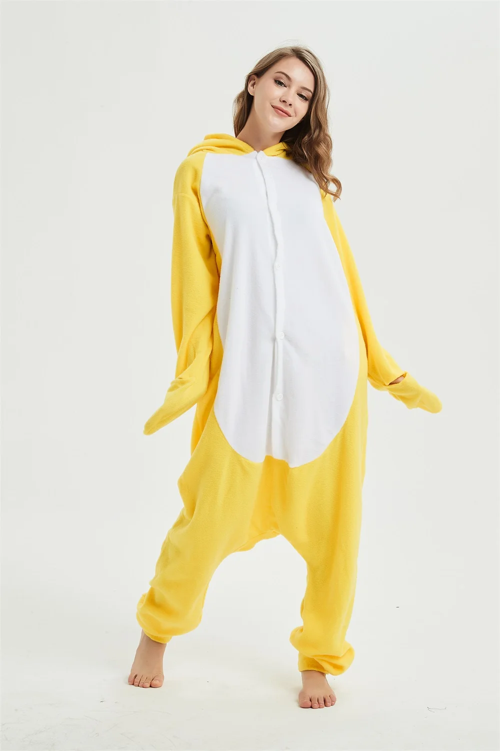 Disfraz de pollito de animales para hombre y mujer, traje bonito de Kigurumis, mono de fiesta para Halloween, pijama amarillo