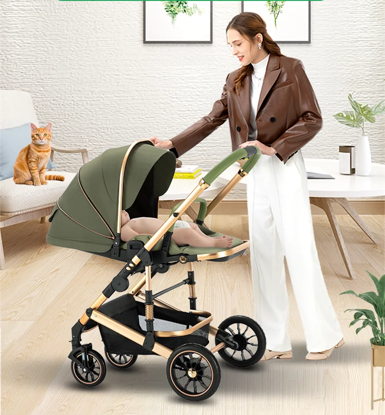 Lichtgewicht Luxe Kinderwagen 3 In 1 Draagbare Hoge Landschap Omkeerbare Kinderwagen Hete Moeder Roze Kinderwagen