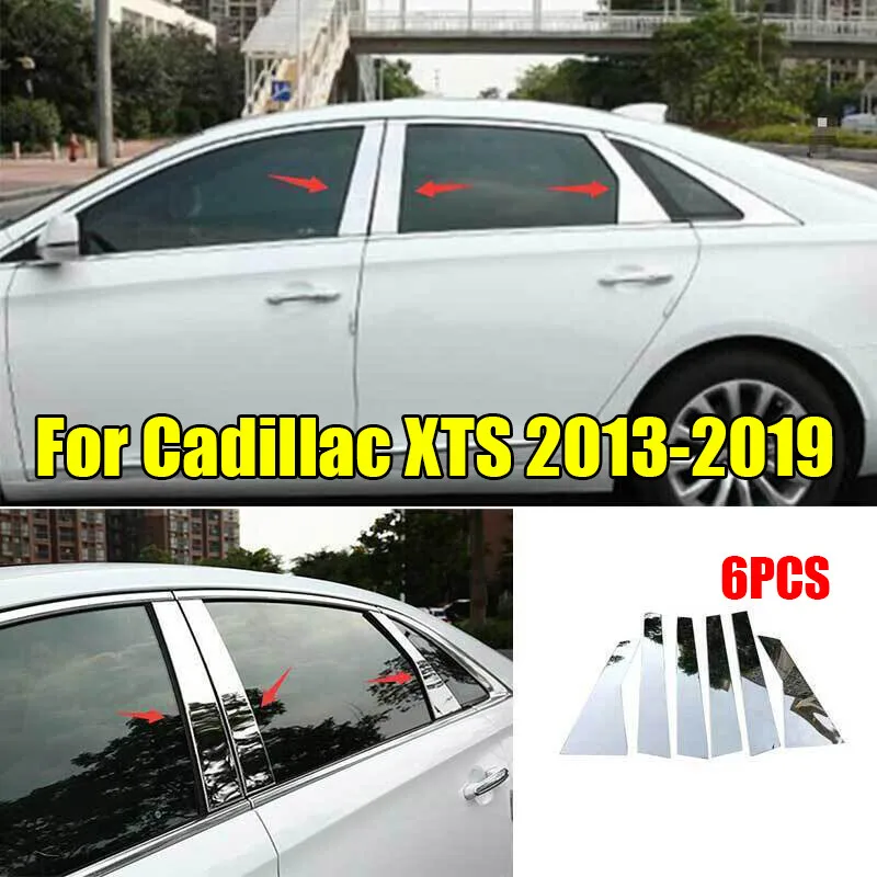 For Cadillac XTS 2013-2019 stainless chrome Window BC Pillar Post Cover Trim 6x