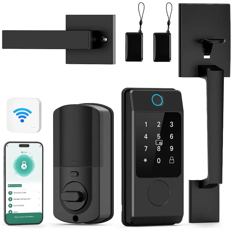 WiFi Front Door Lock Set - Miuedo Keyless Entry Smart Locks Handle Set, Fingerprint Smart Alexa Lock - Smart Deadbolt Lock