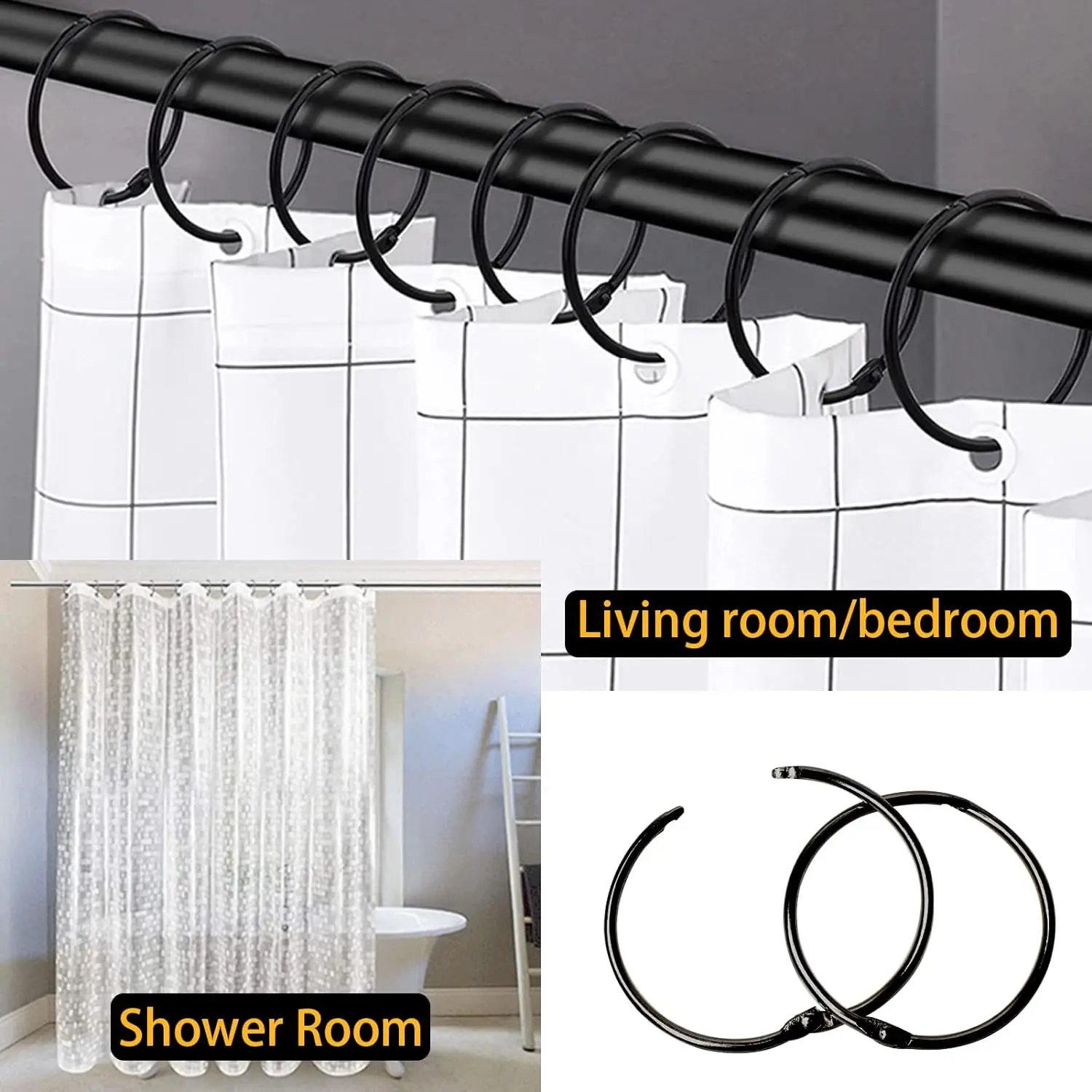 40Pcs Open Curtain Rings 50mm Curtain Rings Round Rings Shower Curtain Clips Metal Clips for Curtains Rods Bathroom Accessories view 4