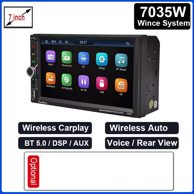 ESSGOO 7 "Voor Carplay 2 Din Auto Mp5 Radio Touchscreen Stereo FM Audio Stereo Speler SD USB ondersteuning BT Camera HD Mp5 Autoradio