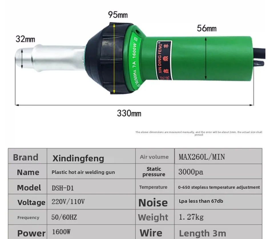 1600W Hot Air Plastic Welder 100-650℃ Adjustable PVC Floor Welding Tool 220V