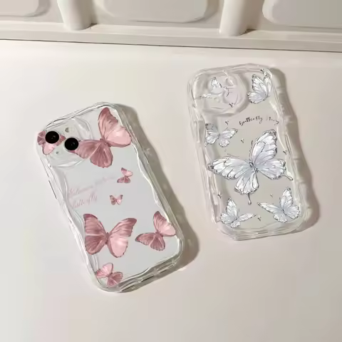 Case For Samsung Galaxy A56 A55 5G A15 A54 A16 A35 A14 A26 A36 S25 S24 Ultra S22 S21 Plus S23 FE cover Butterfly Wavy Edge