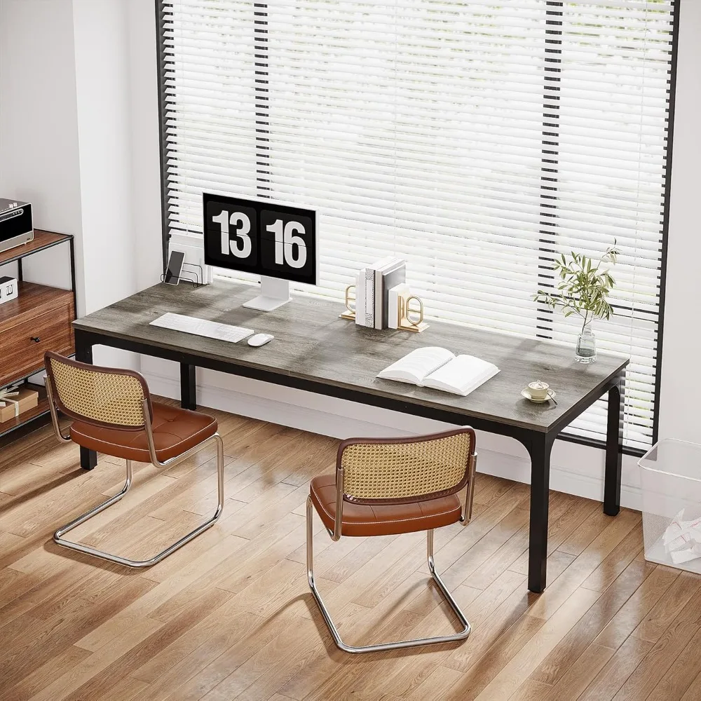 Mesa dupla Tribesigns de 78 polegadas para escritório doméstico, cinza e preto, projetada para duas pessoas