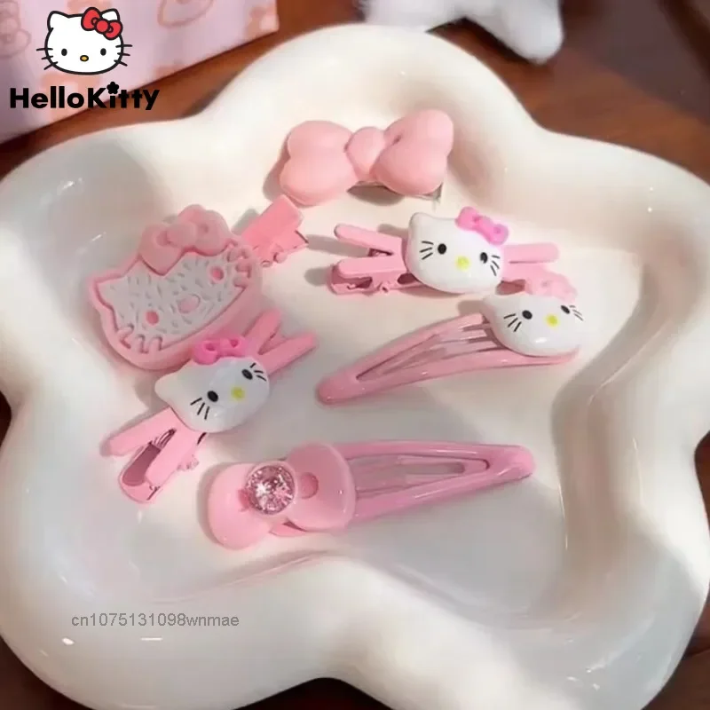 Cute Cartoon Hair Clip for Women, Sanrio, Hello Kitty, Plush Side Hairpins, Clips with Bangs, Pink Hair Rope, 12 Pieces Set