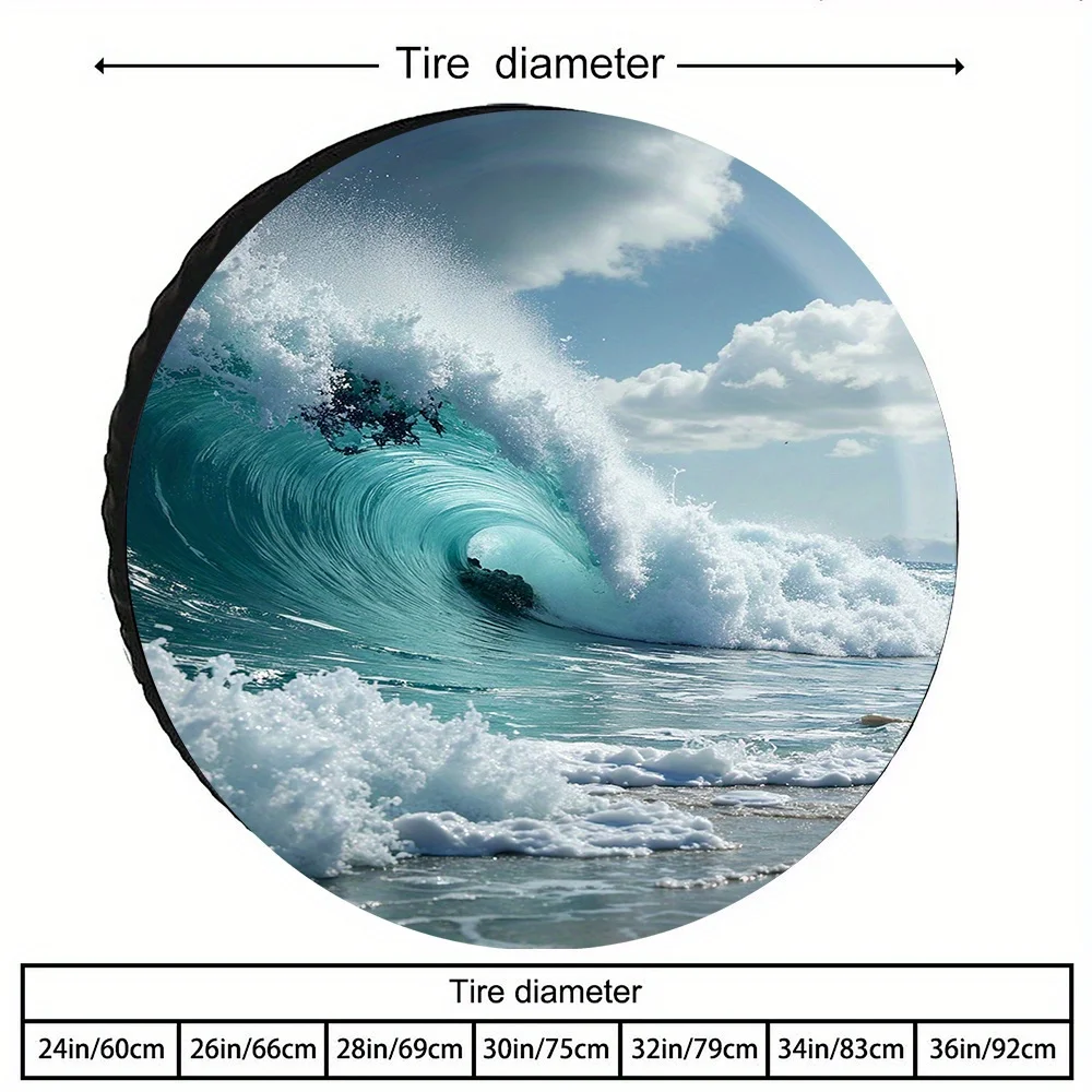 Realistic Ocean Wave Tire Cover Polyester Spare Wheel Protector For SUV Truck Outdoor Travel