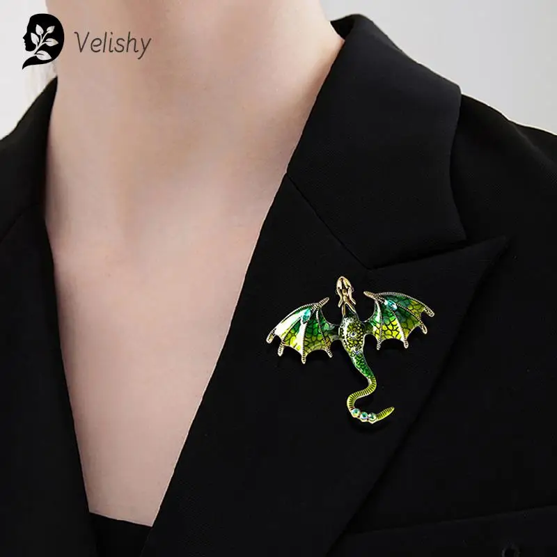 Vintage naga pria wanita bros berlian imitasi terbang kaki dan hewan Pin tersedia batu permata musim dingin bros perhiasan Pin