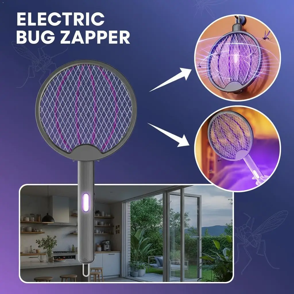 3-in-1 Foldable Electric Mosquito Swatter Killer Anti-Mosquito Lamp Rechargeable Wall-Mounted Mosquito Swatter for Home