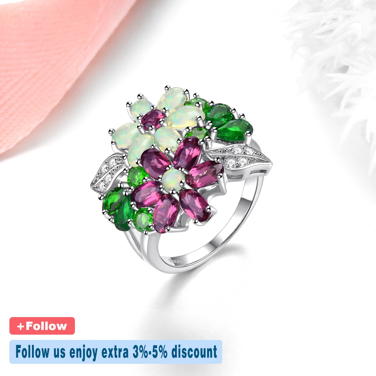 Natural Rhodolite Garnet Opal Solid Sterling Silver Rings 4 Carats Genuine Multicolor Gemstone Diopside Gorgerous Fine Jewelrys
